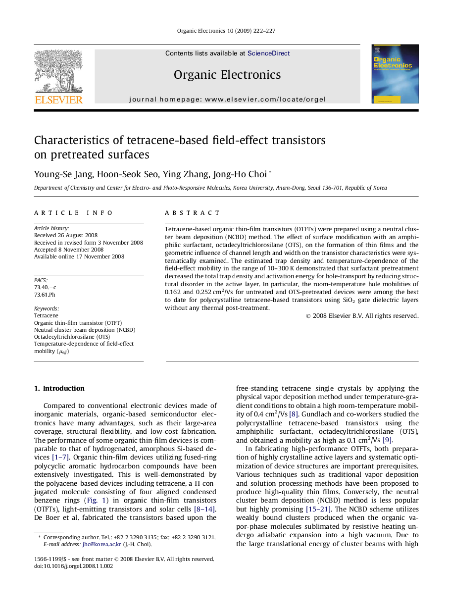 Characteristics of tetracene-based field-effect transistors on pretreated surfaces