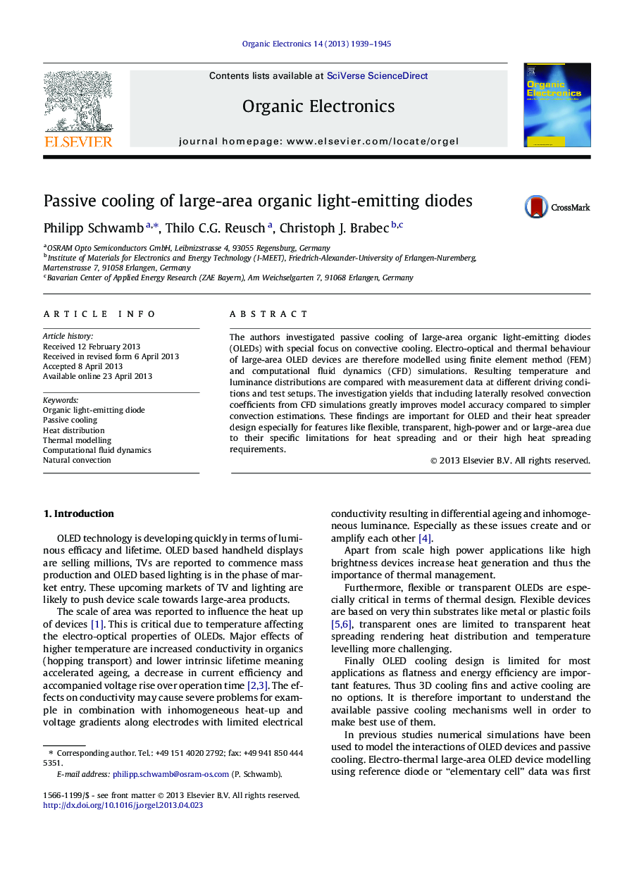 Passive cooling of large-area organic light-emitting diodes