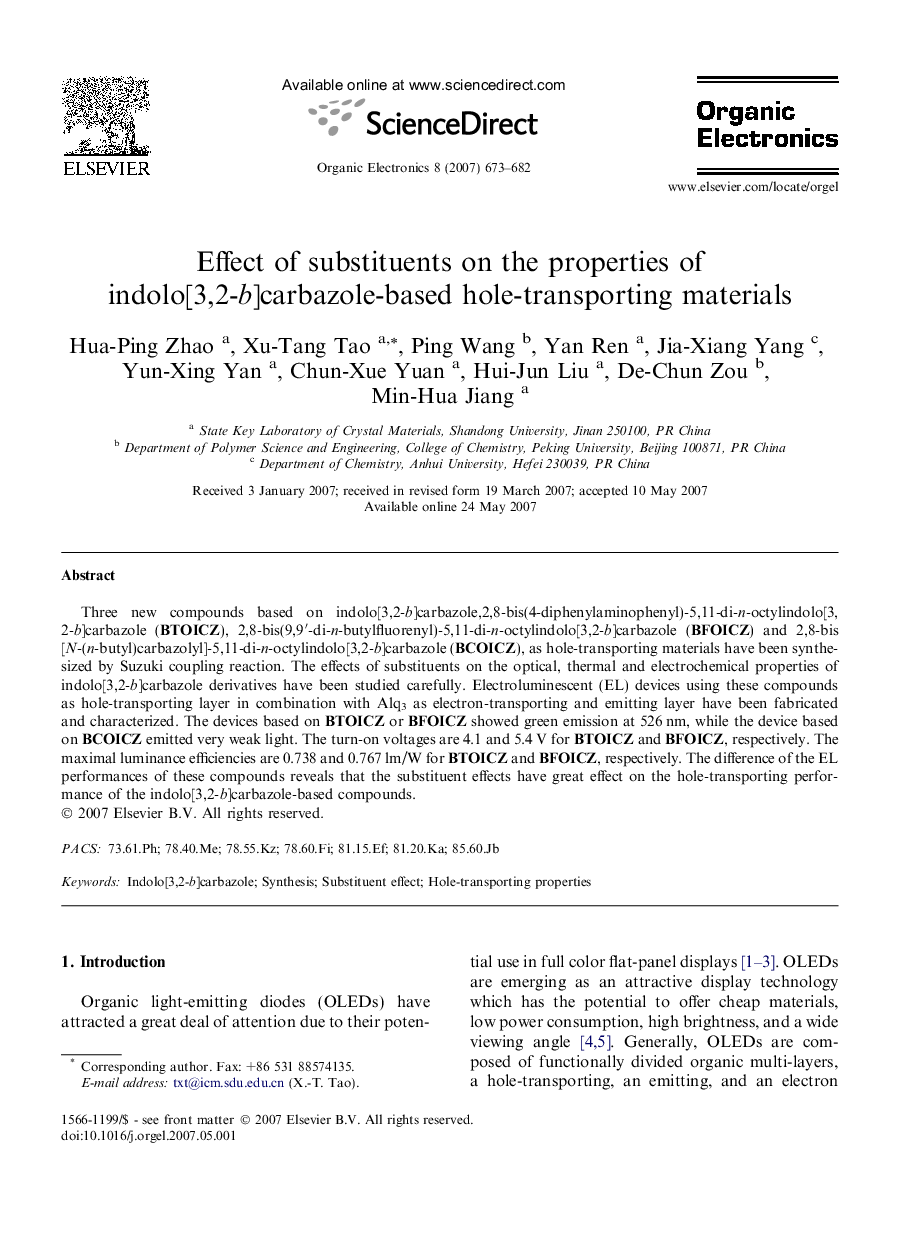 Effect of substituents on the properties of indolo[3,2-b]carbazole-based hole-transporting materials