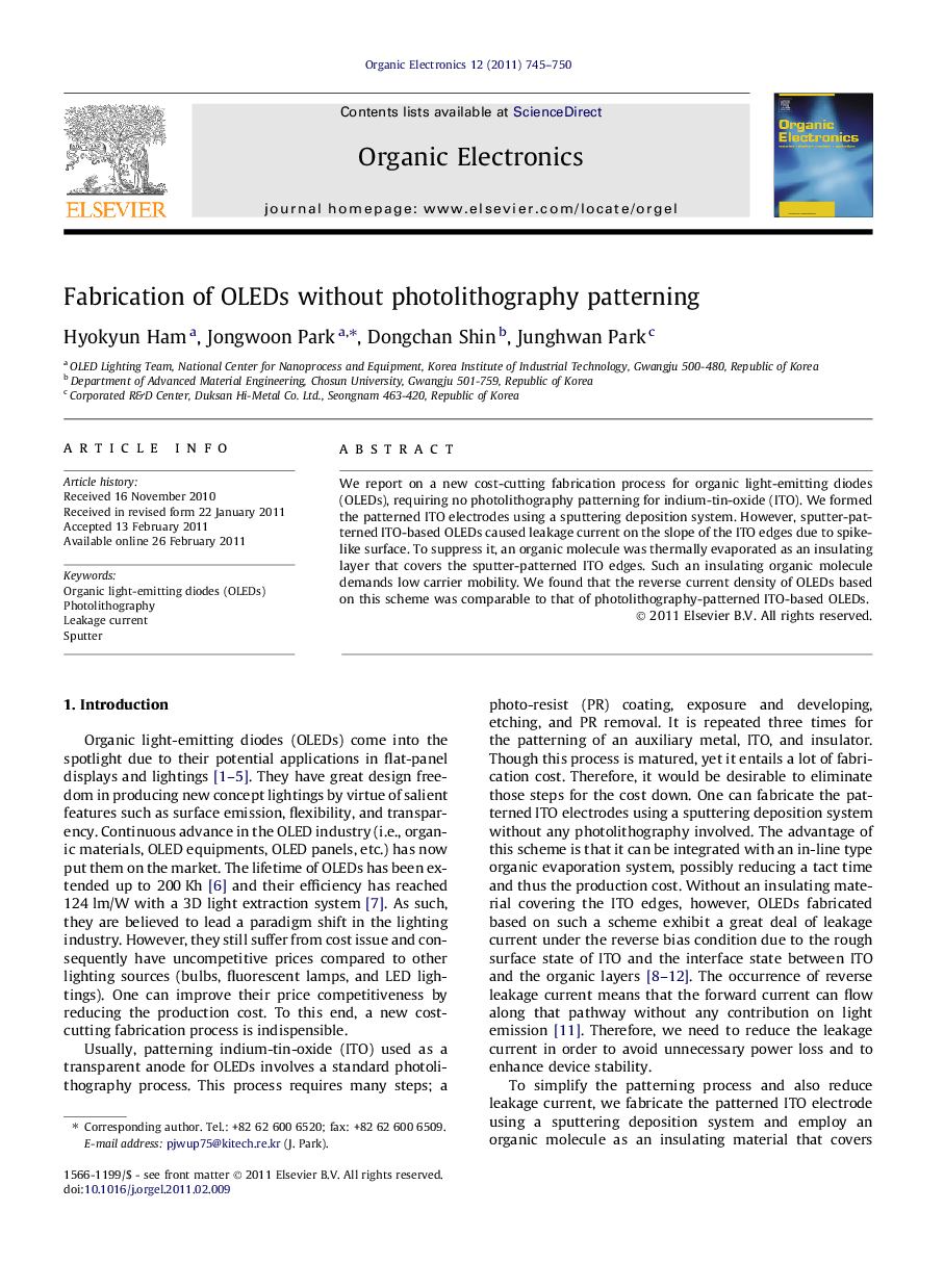 Fabrication of OLEDs without photolithography patterning