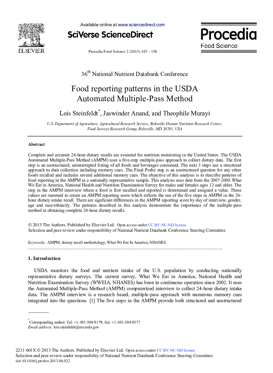 Food Reporting Patterns in the USDA Automated Multiple-Pass Method 