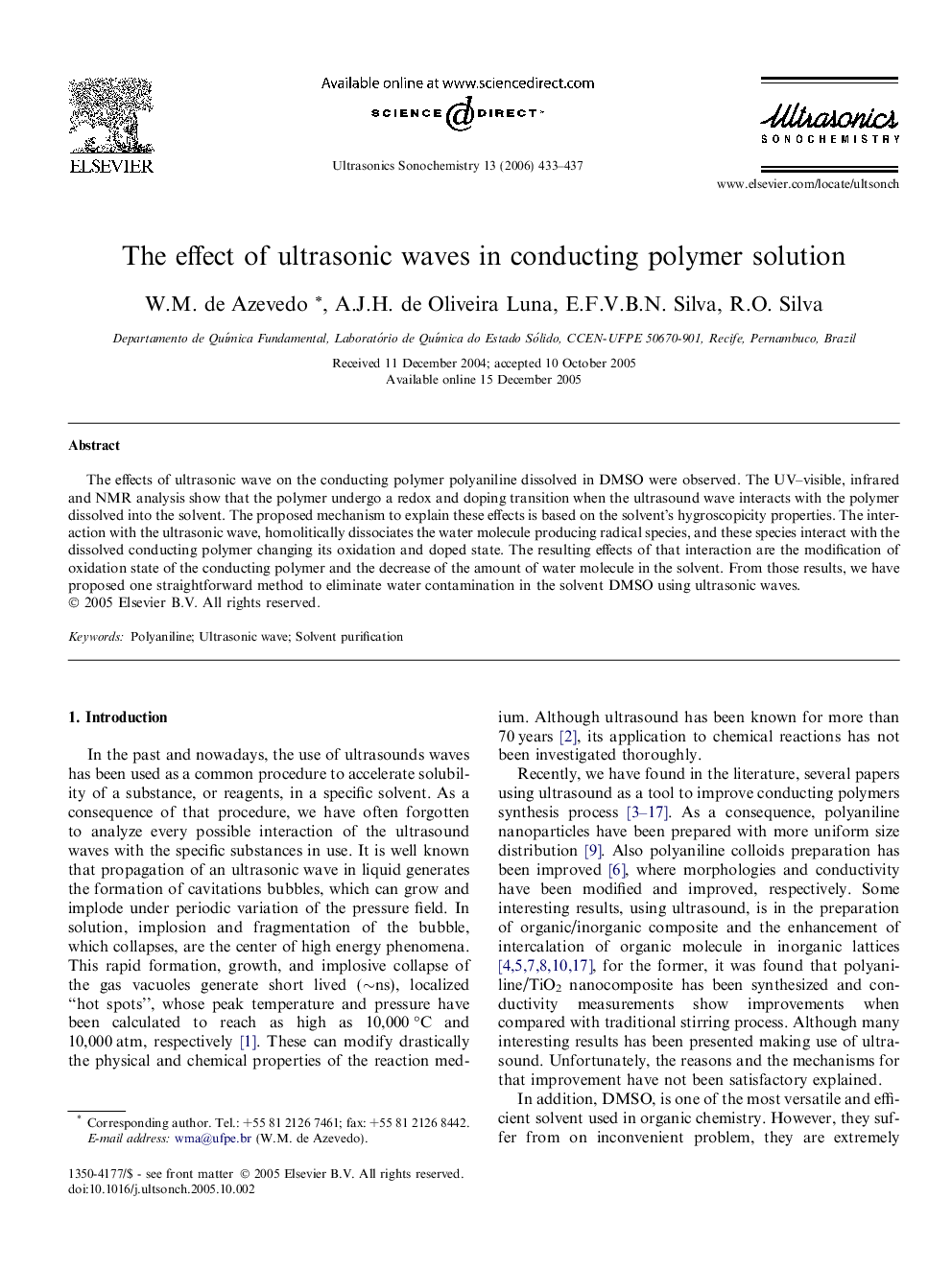 The effect of ultrasonic waves in conducting polymer solution