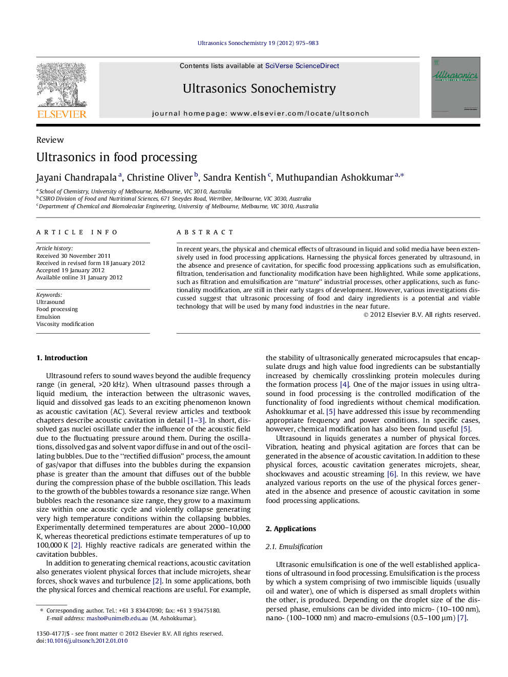 Ultrasonics in food processing