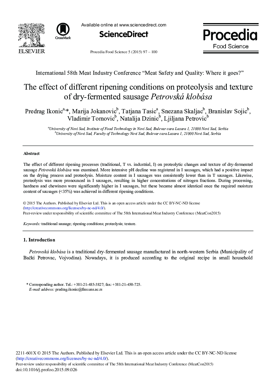 The Effect of Different Ripening Conditions on Proteolysis and Texture of Dry-fermented Sausage Petrovská klobása 