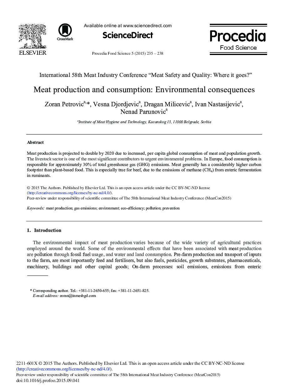 Meat Production and Consumption: Environmental Consequences 