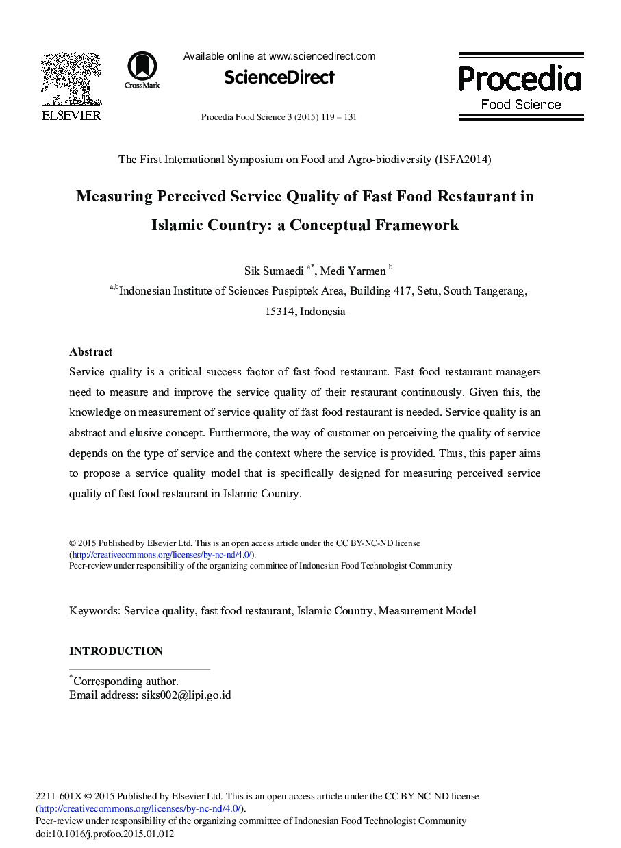 Measuring Perceived Service Quality of Fast Food Restaurant in Islamic Country: A Conceptual Framework 