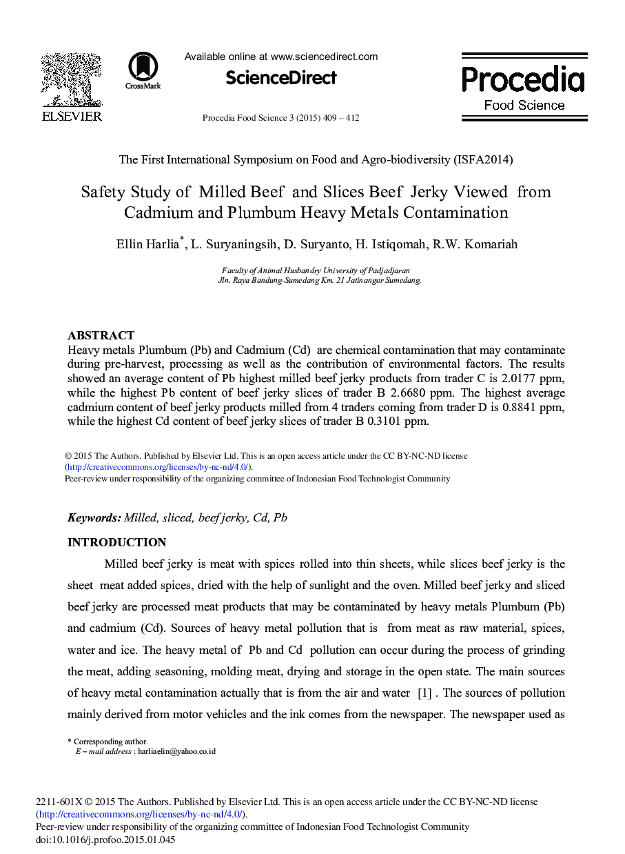 Safety Study of Milled Beef and Slices Beef Jerky Viewed from Cadmium and Plumbum Heavy Metals Contamination 