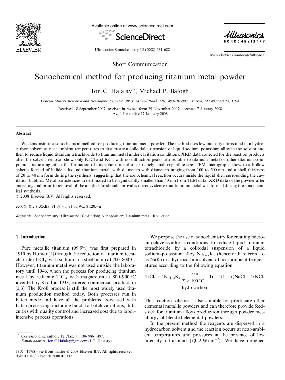 Sonochemical method for producing titanium metal powder