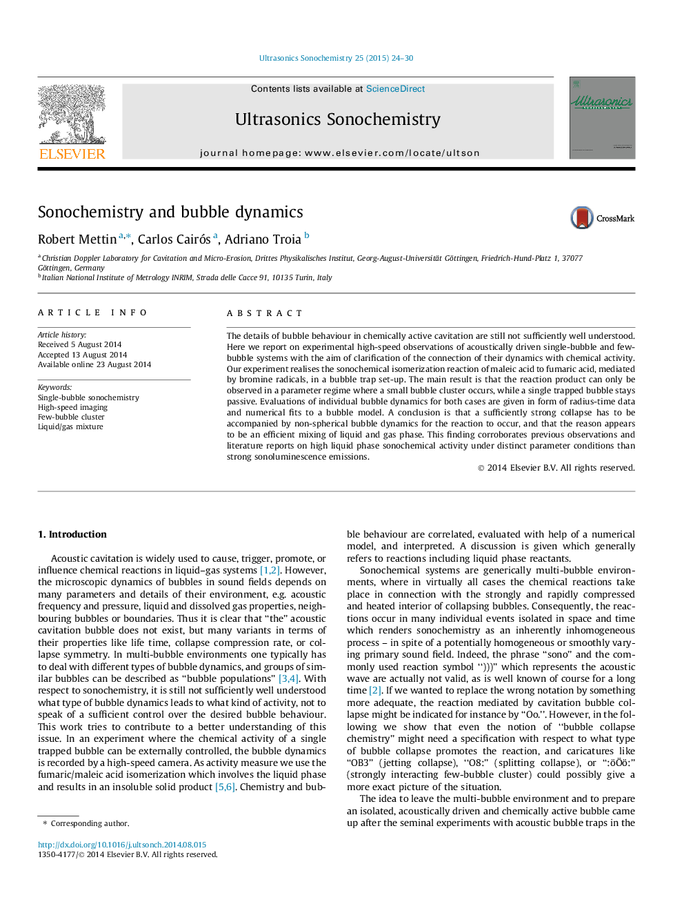 Sonochemistry and bubble dynamics