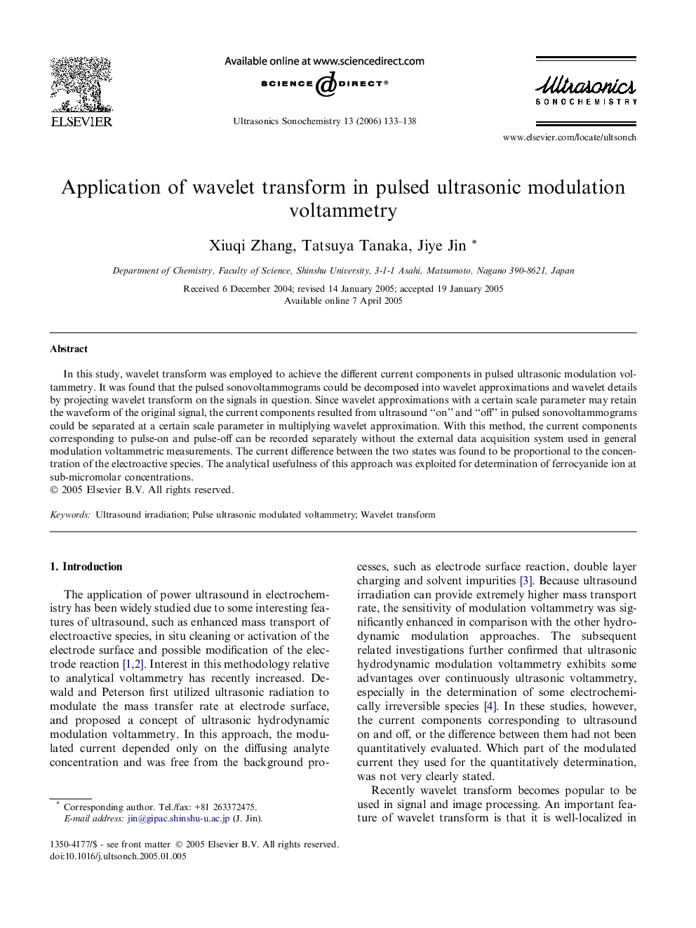 Application of wavelet transform in pulsed ultrasonic modulation voltammetry