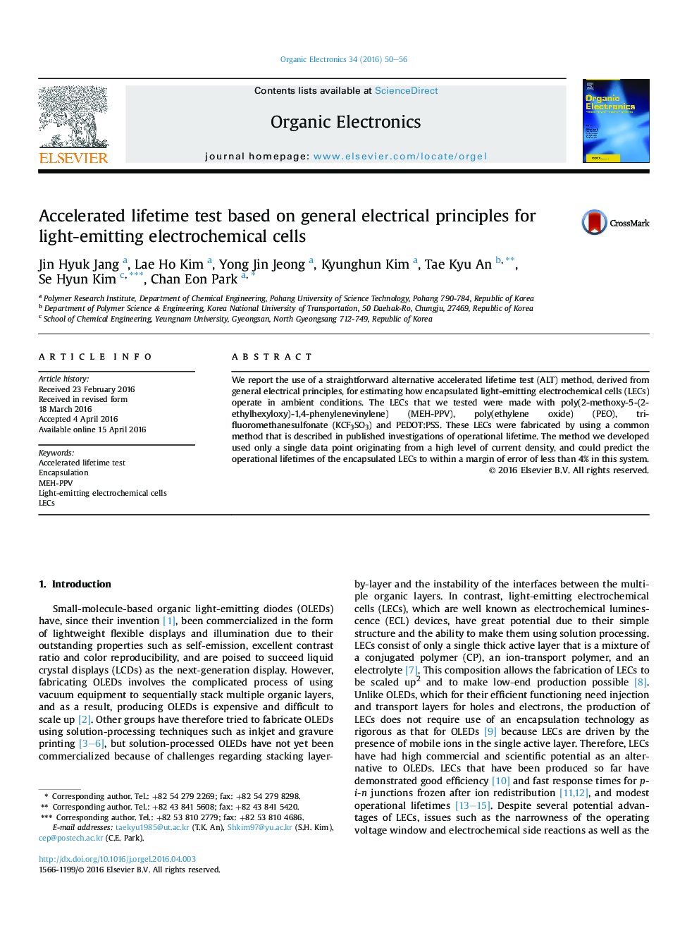 Accelerated lifetime test based on general electrical principles for light-emitting electrochemical cells