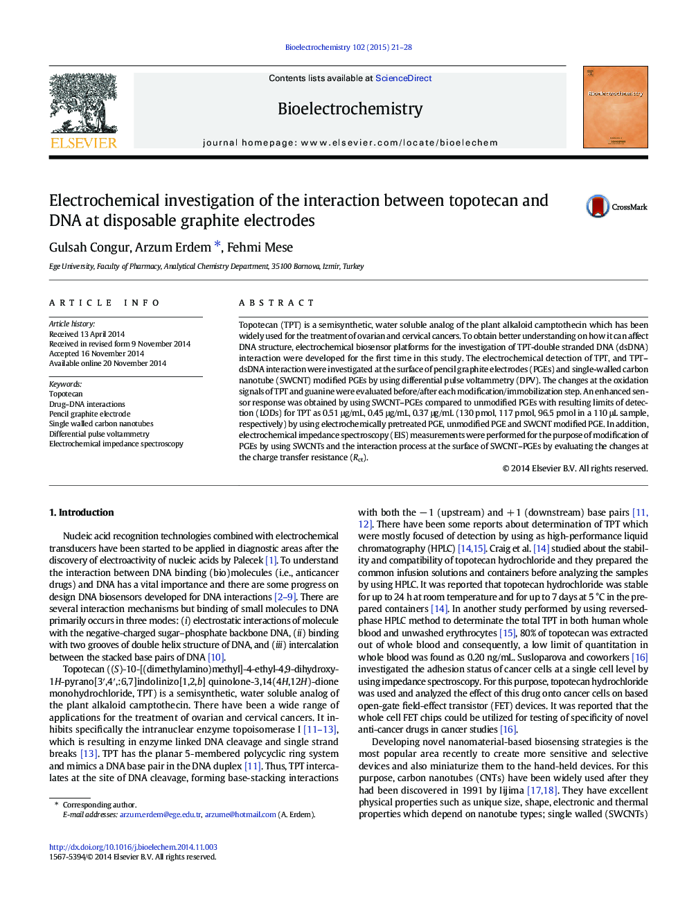 Electrochemical investigation of the interaction between topotecan and DNA at disposable graphite electrodes