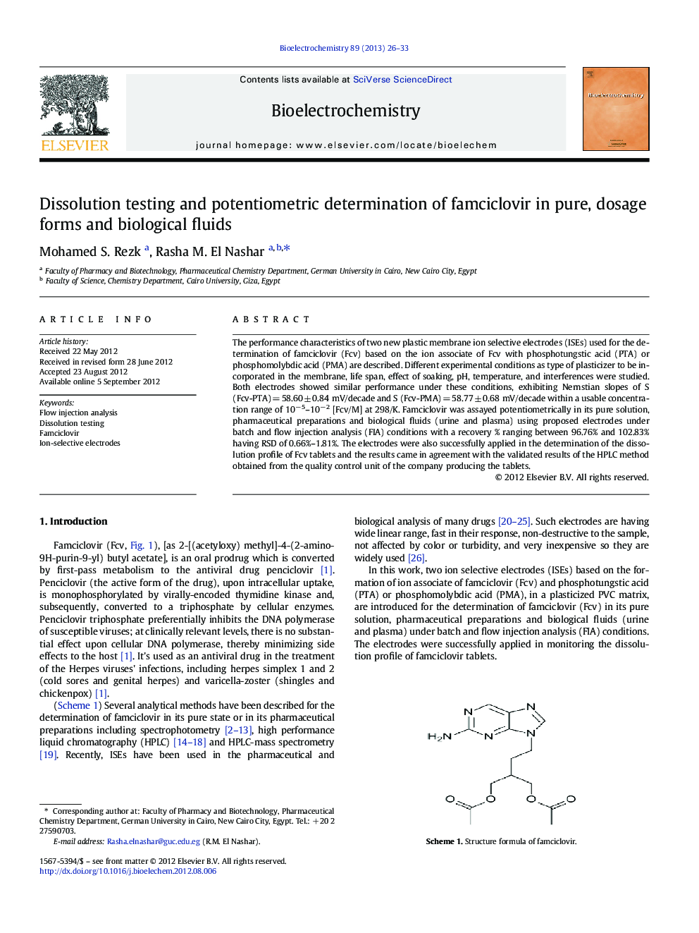 Dissolution testing and potentiometric determination of famciclovir in pure, dosage forms and biological fluids