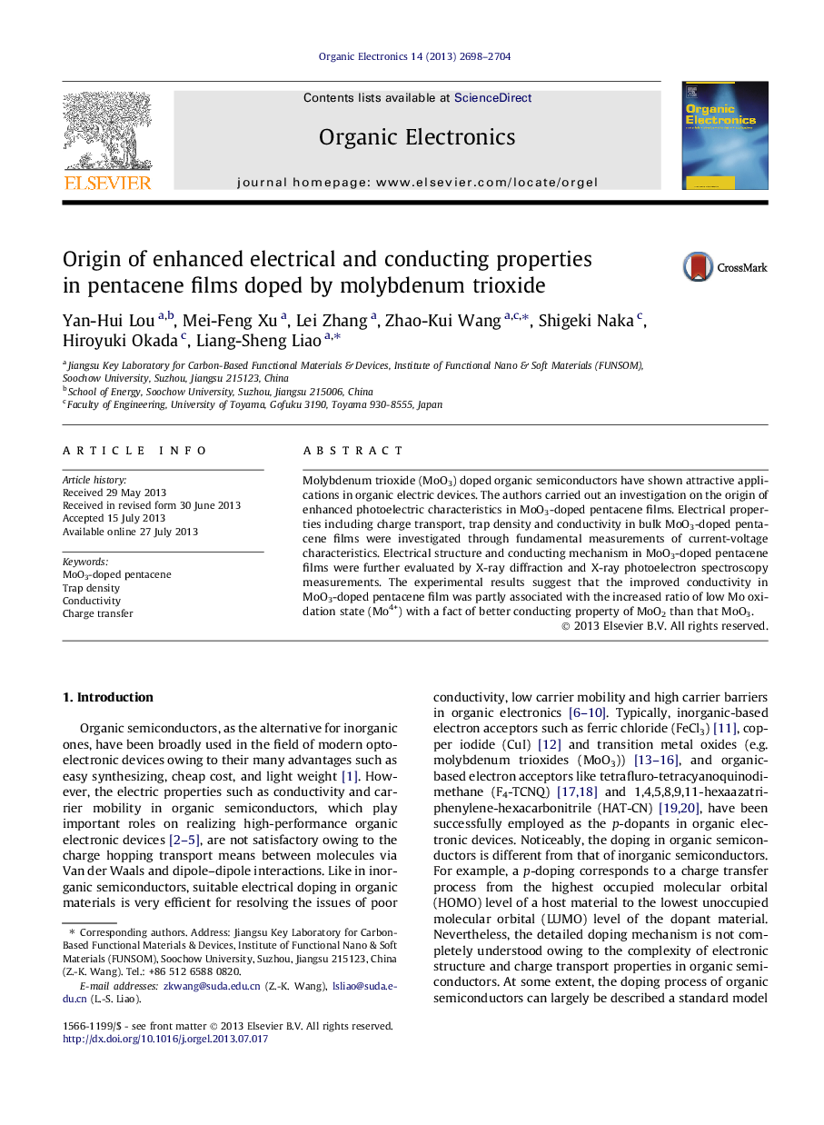 Origin of enhanced electrical and conducting properties in pentacene films doped by molybdenum trioxide