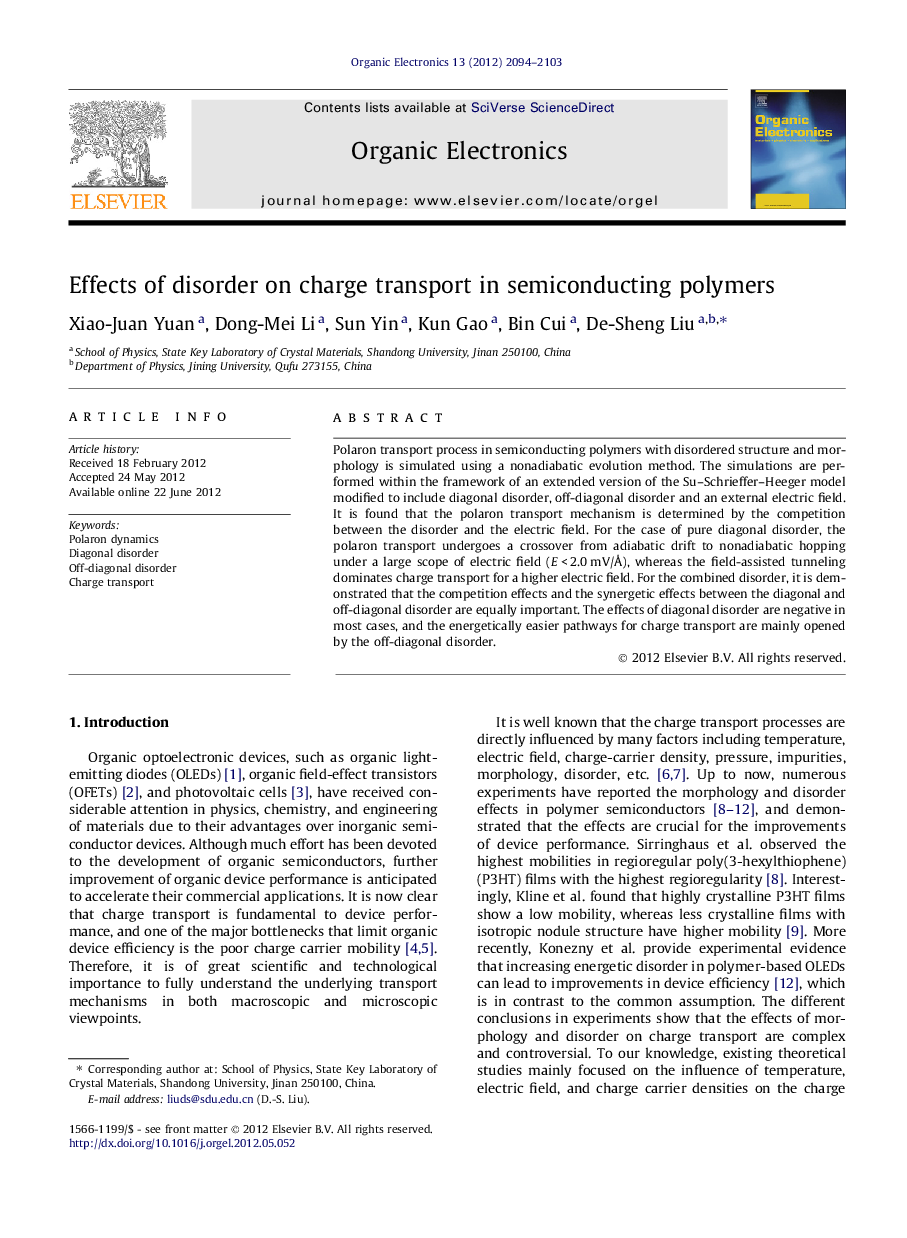 Effects of disorder on charge transport in semico++ nducting polymers