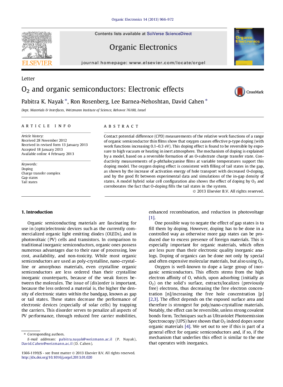 O2 and organic semiconductors: Electronic effects