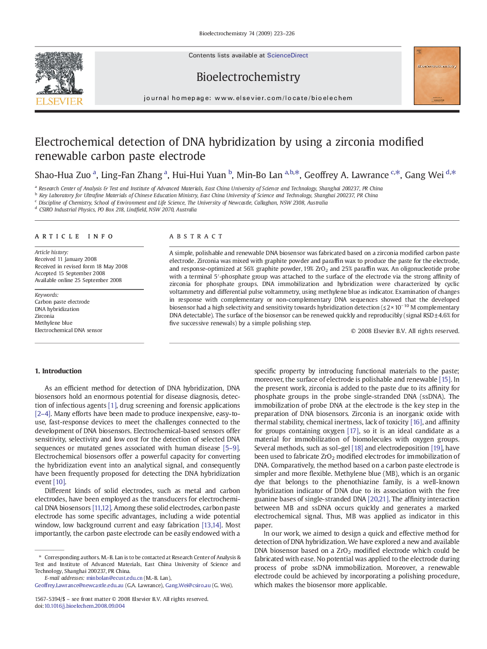 Electrochemical detection of DNA hybridization by using a zirconia modified renewable carbon paste electrode