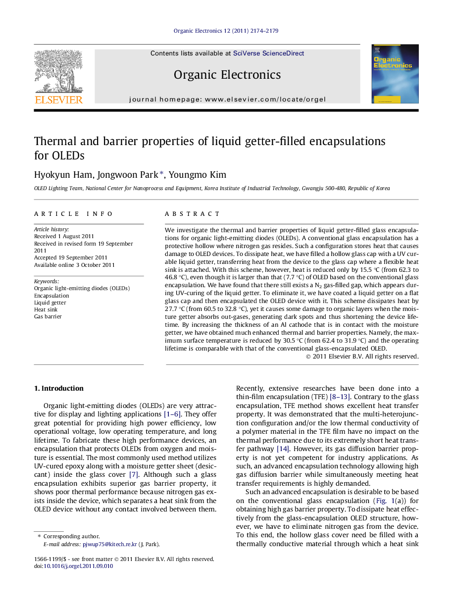 Thermal and barrier properties of liquid getter-filled encapsulations for OLEDs