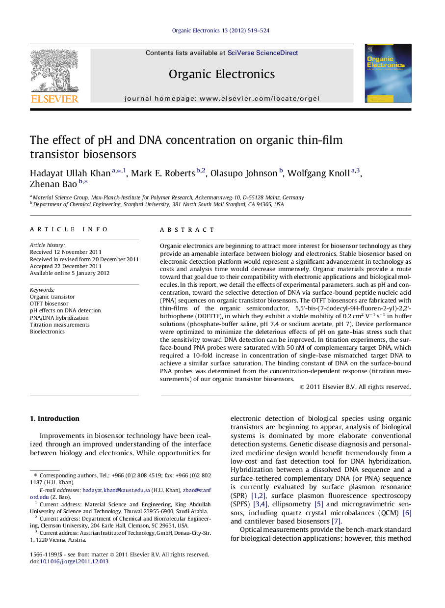 The effect of pH and DNA concentration on organic thin-film transistor biosensors