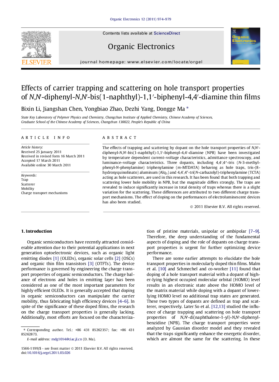 Effects of carrier trapping and scattering on hole transport properties of N,N′-diphenyl-N,N′-bis(1-naphthyl)-1,1′-biphenyl-4,4′-diamine thin films