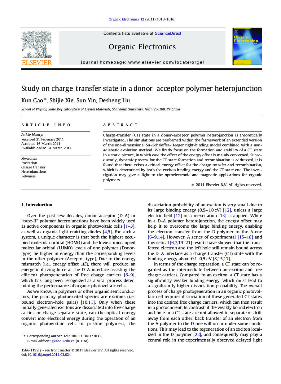 Study on charge-transfer state in a donor–acceptor polymer heterojunction