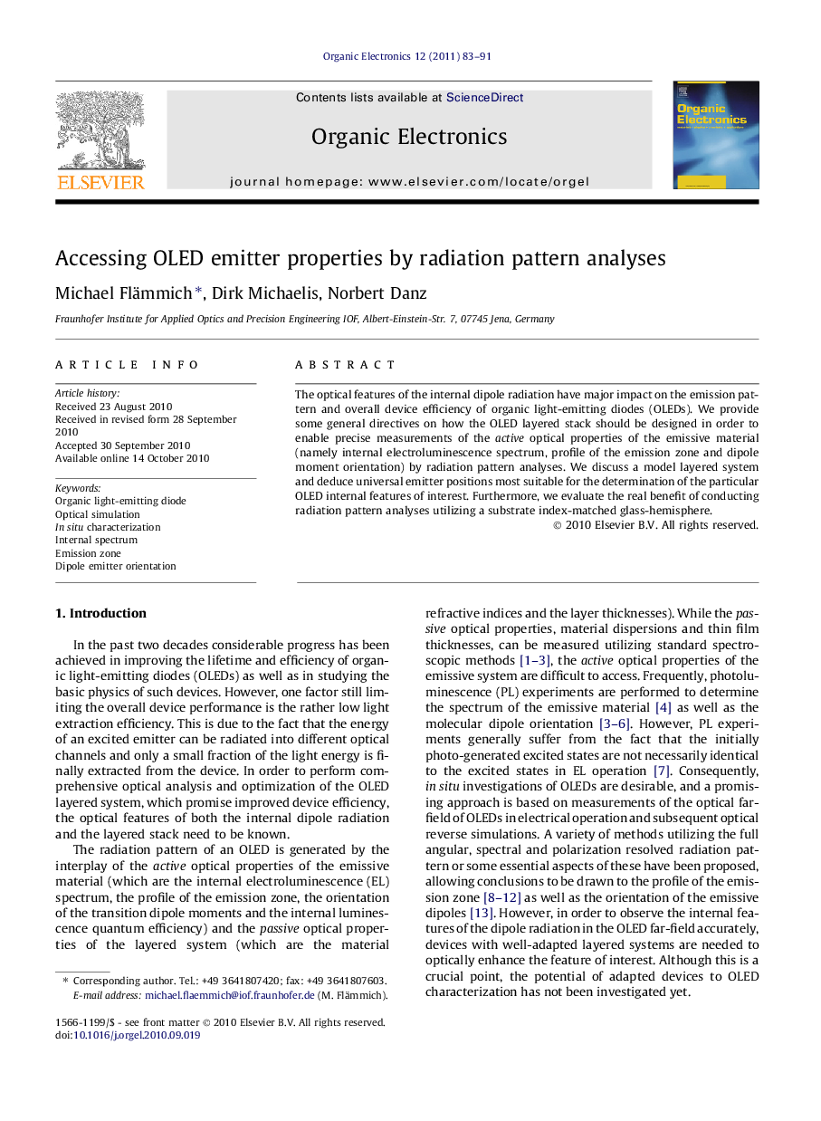 Accessing OLED emitter properties by radiation pattern analyses