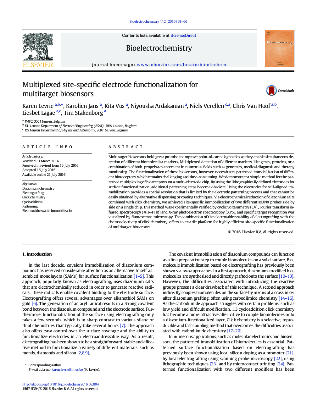 Multiplexed site-specific electrode functionalization for multitarget biosensors