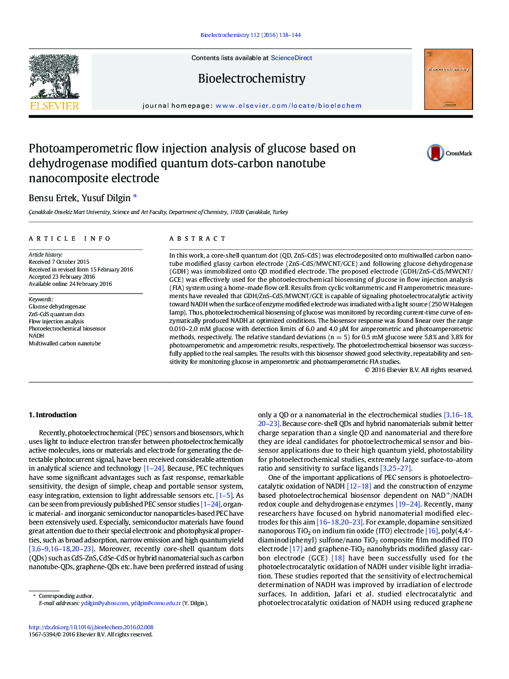 Photoamperometric flow injection analysis of glucose based on dehydrogenase modified quantum dots-carbon nanotube nanocomposite electrode