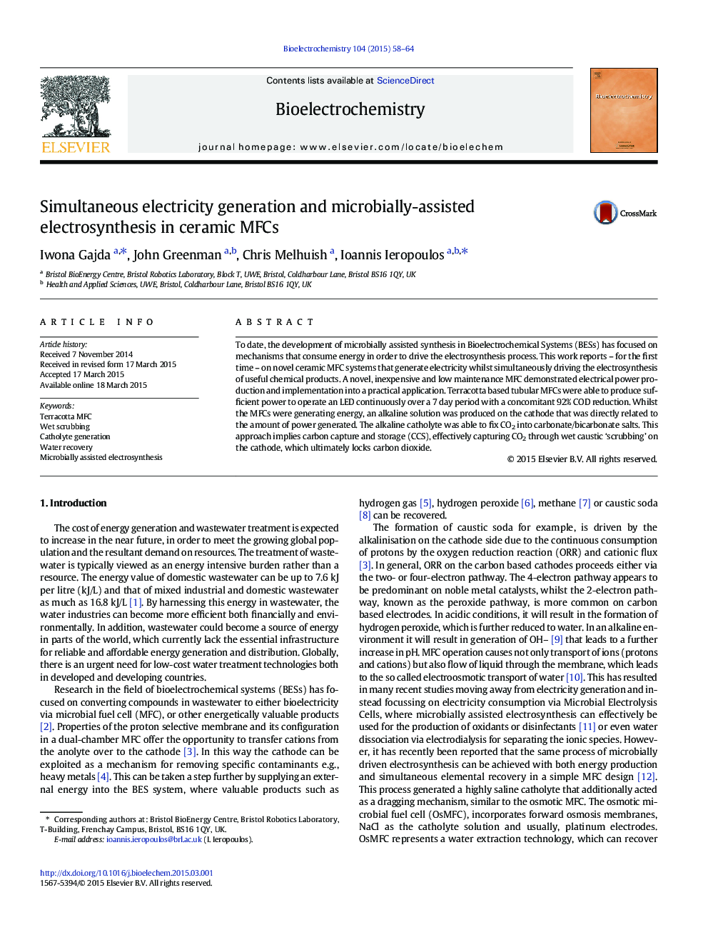 Simultaneous electricity generation and microbially-assisted electrosynthesis in ceramic MFCs