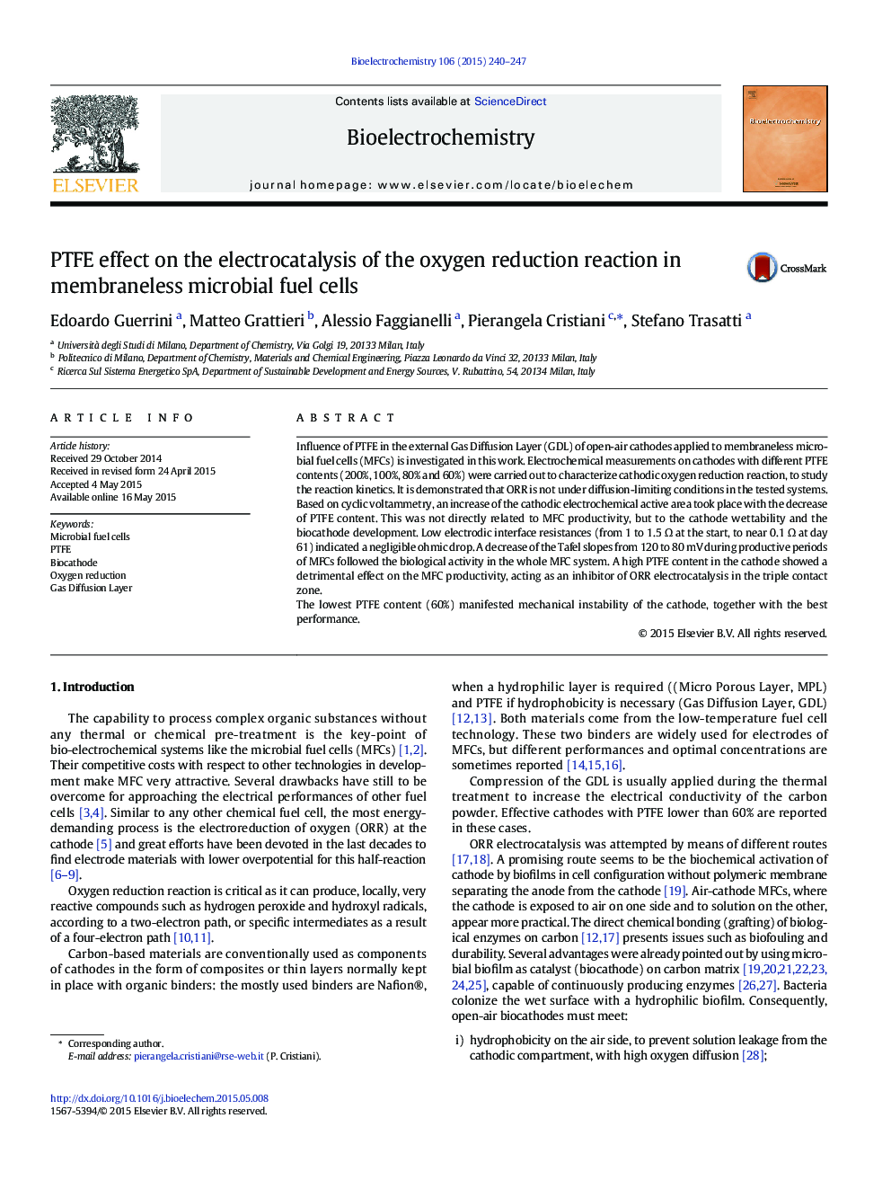 PTFE effect on the electrocatalysis of the oxygen reduction reaction in membraneless microbial fuel cells