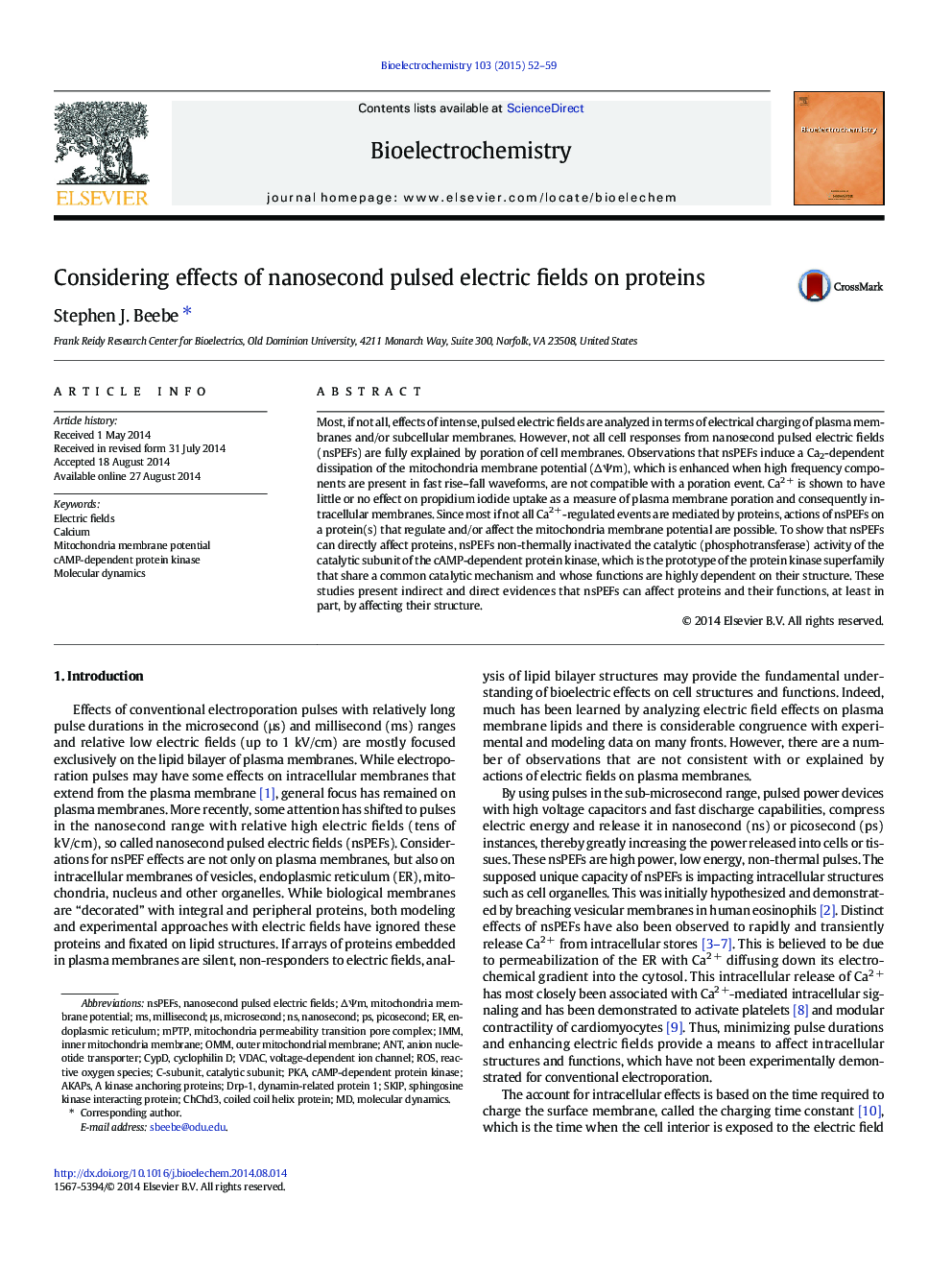 Considering effects of nanosecond pulsed electric fields on proteins