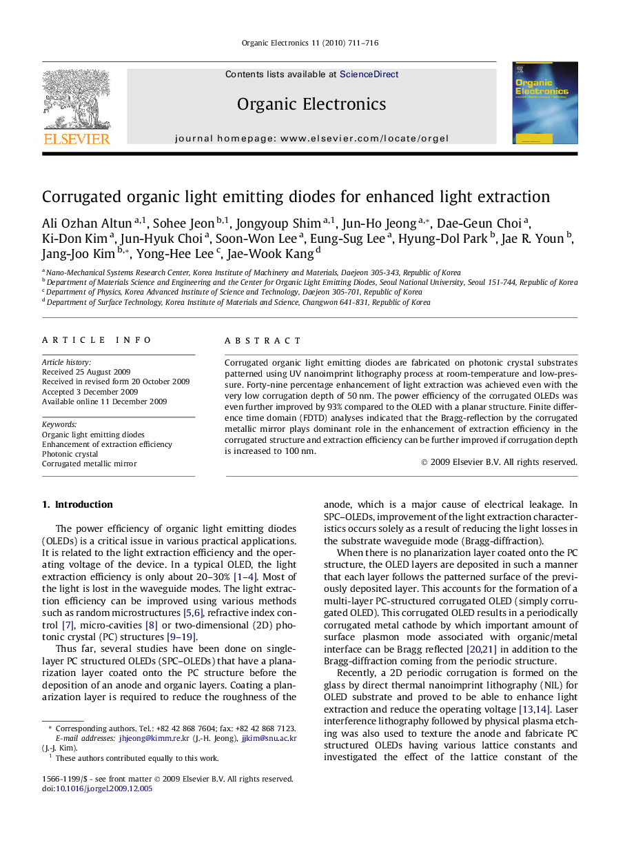 Corrugated organic light emitting diodes for enhanced light extraction