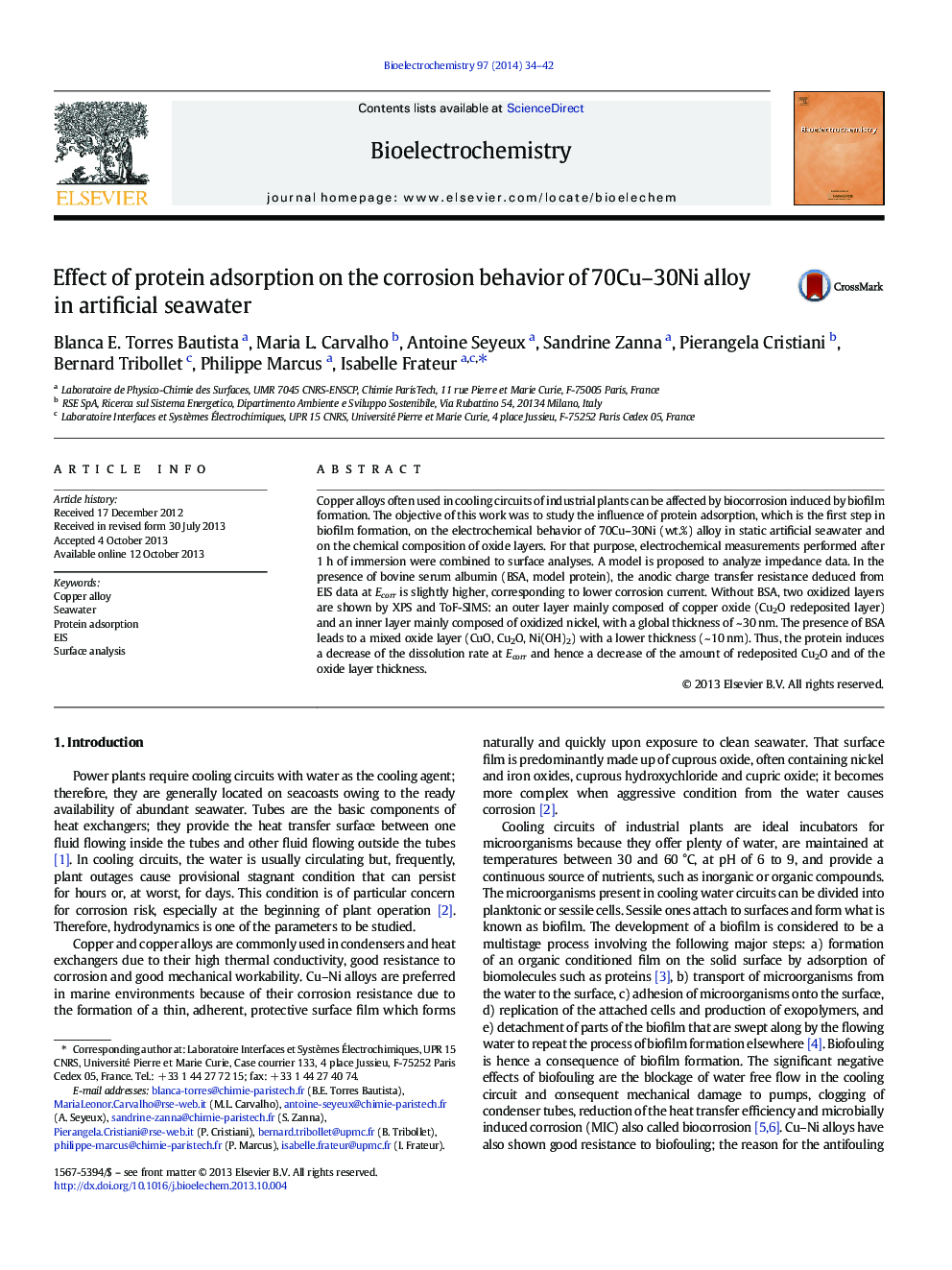 Effect of protein adsorption on the corrosion behavior of 70Cu–30Ni alloy in artificial seawater