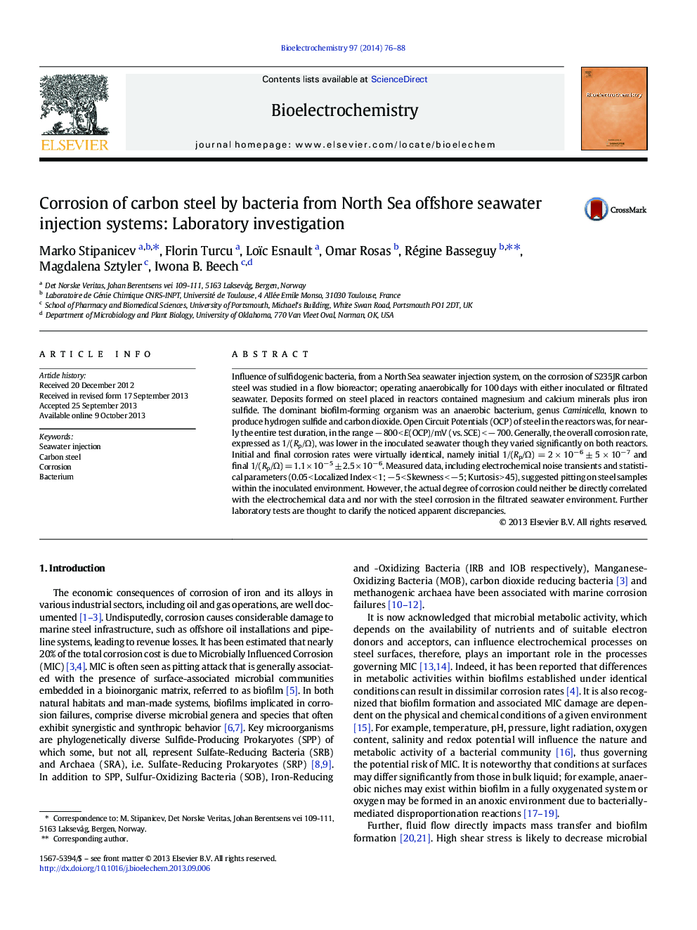 Corrosion of carbon steel by bacteria from North Sea offshore seawater injection systems: Laboratory investigation