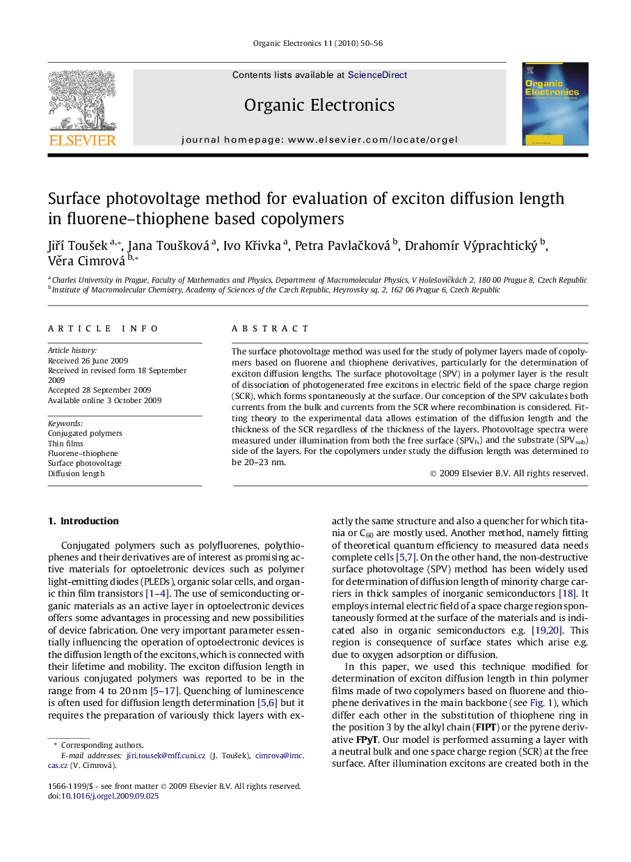 Surface photovoltage method for evaluation of exciton diffusion length in fluorene–thiophene based copolymers