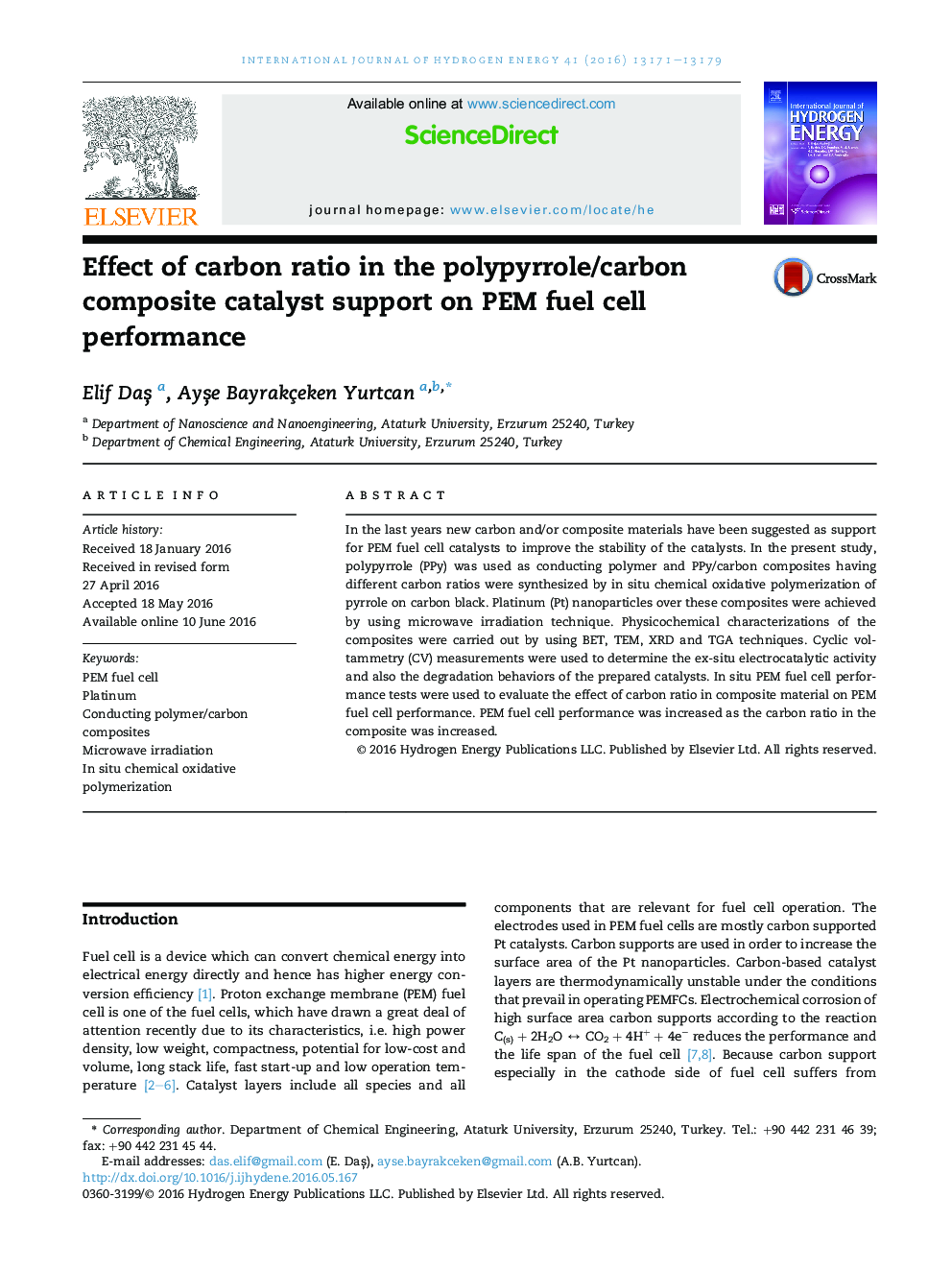 Effect of carbon ratio in the polypyrrole/carbon composite catalyst support on PEM fuel cell performance