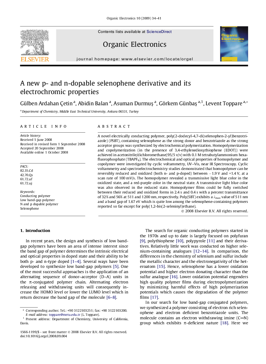 A new p- and n-dopable selenophene derivative and its electrochromic properties