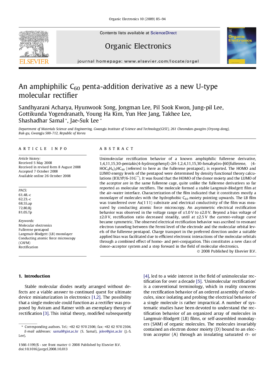 An amphiphilic C60 penta-addition derivative as a new U-type molecular rectifier