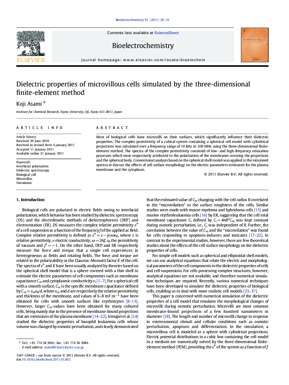 عکس صفحه اول مقاله: Dielectric properties of microvillous cells simulated by the three-dimensional finite-element method Dielectric properties of microvillous cells simulated by the three-dimensional finite-element method