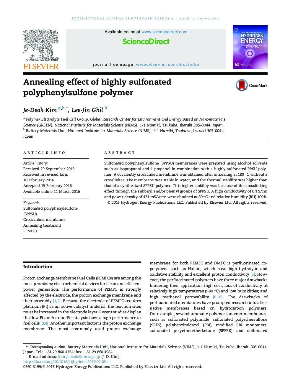 Annealing effect of highly sulfonated polyphenylsulfone polymer