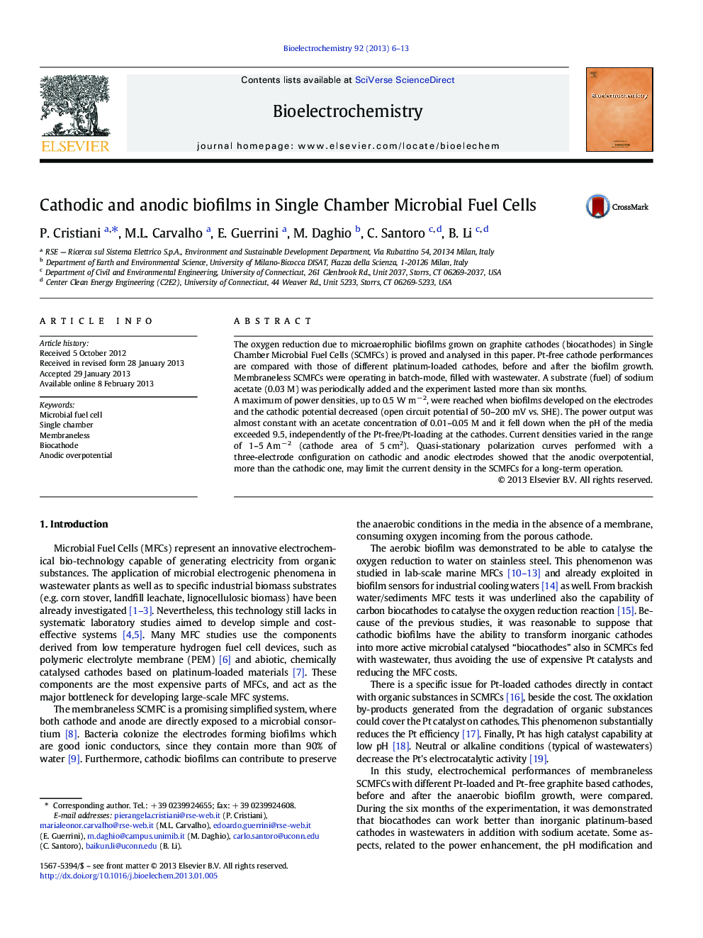 Cathodic and anodic biofilms in Single Chamber Microbial Fuel Cells