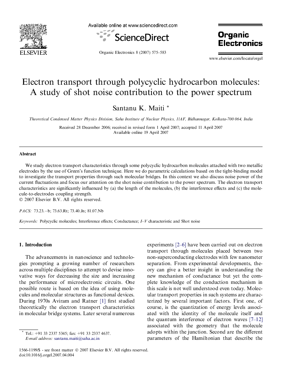 Electron transport through polycyclic hydrocarbon molecules: A study of shot noise contribution to the power spectrum