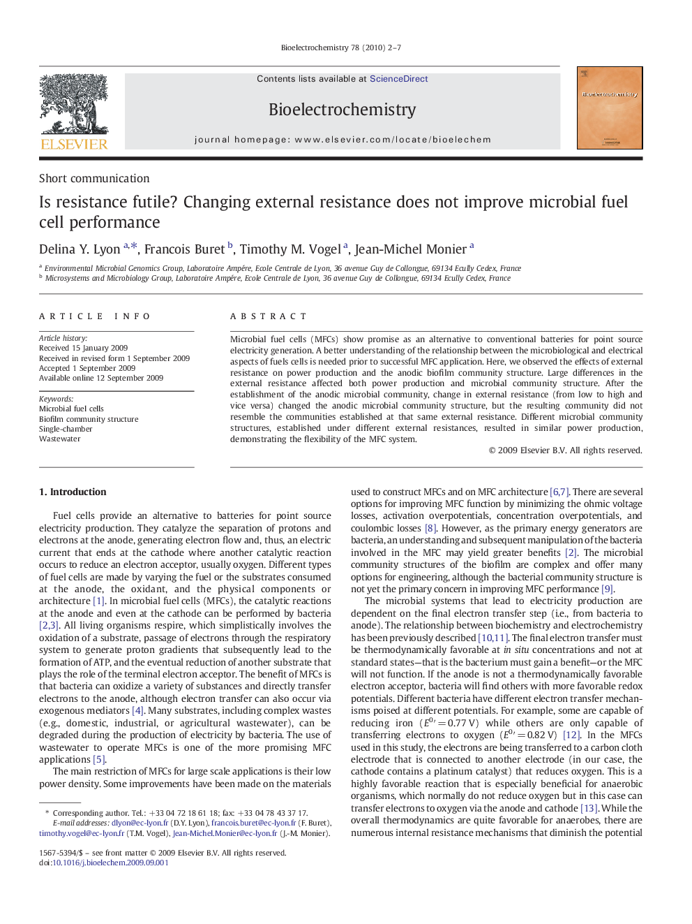 Is resistance futile? Changing external resistance does not improve microbial fuel cell performance