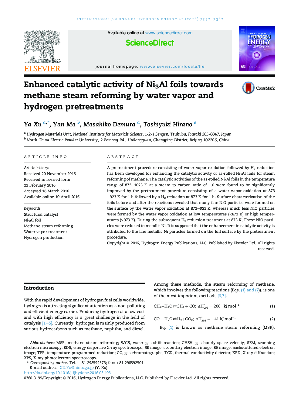 Enhanced catalytic activity of Ni3Al foils towards methane steam reforming by water vapor and hydrogen pretreatments