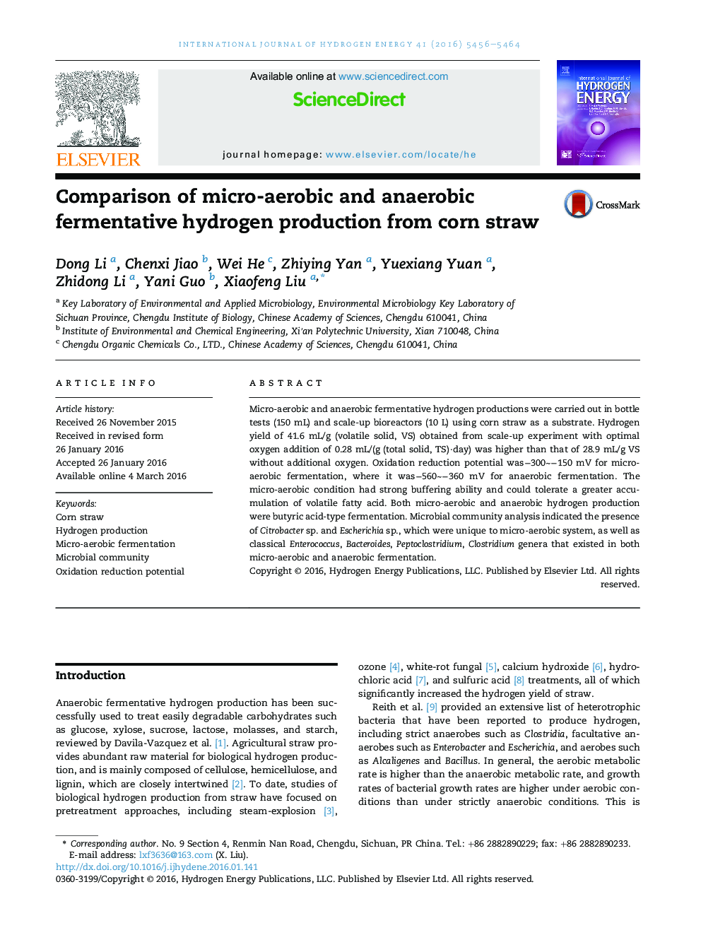 Comparison of micro-aerobic and anaerobic fermentative hydrogen production from corn straw