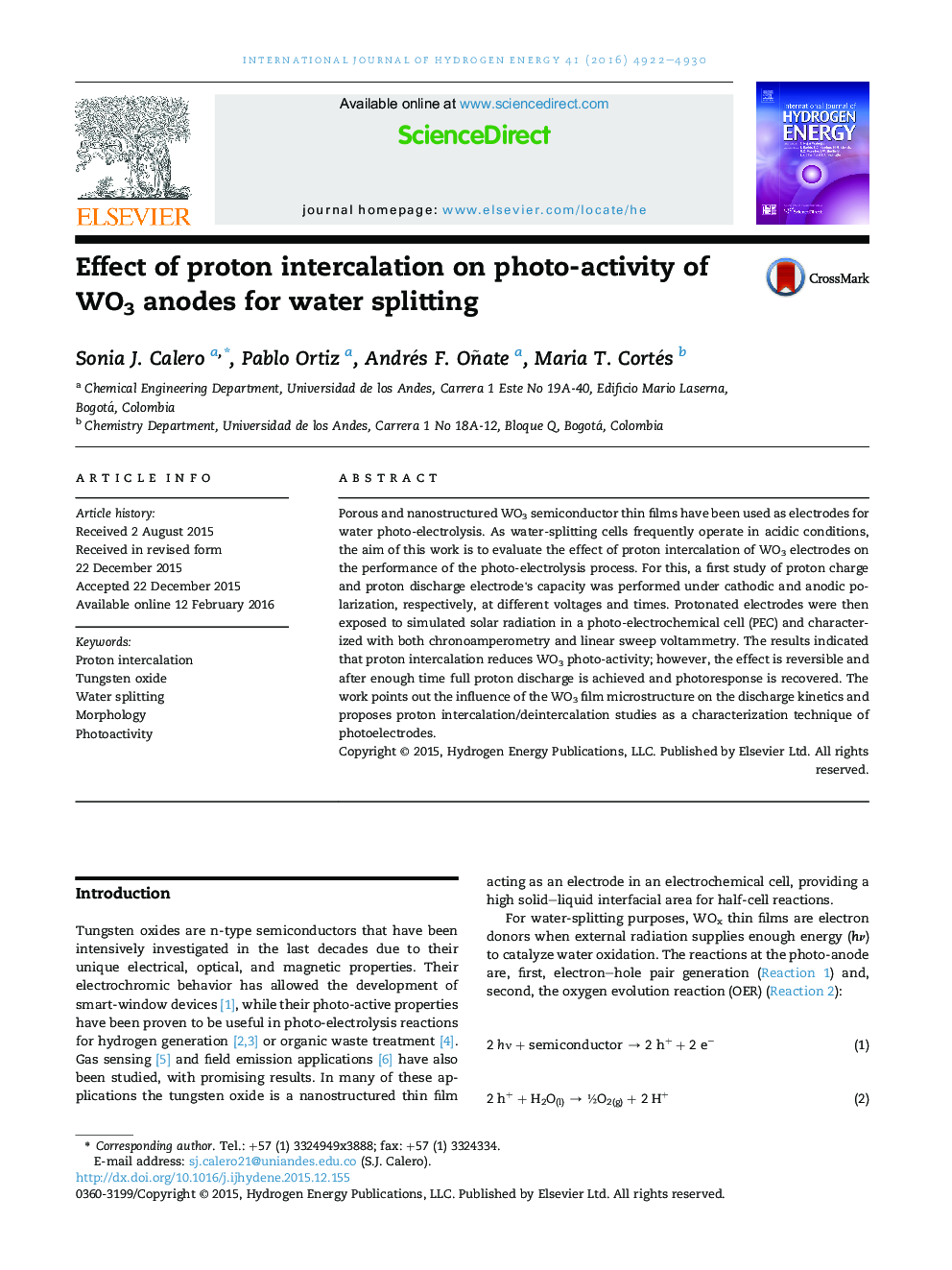 Effect of proton intercalation on photo-activity of WO3 anodes for water splitting