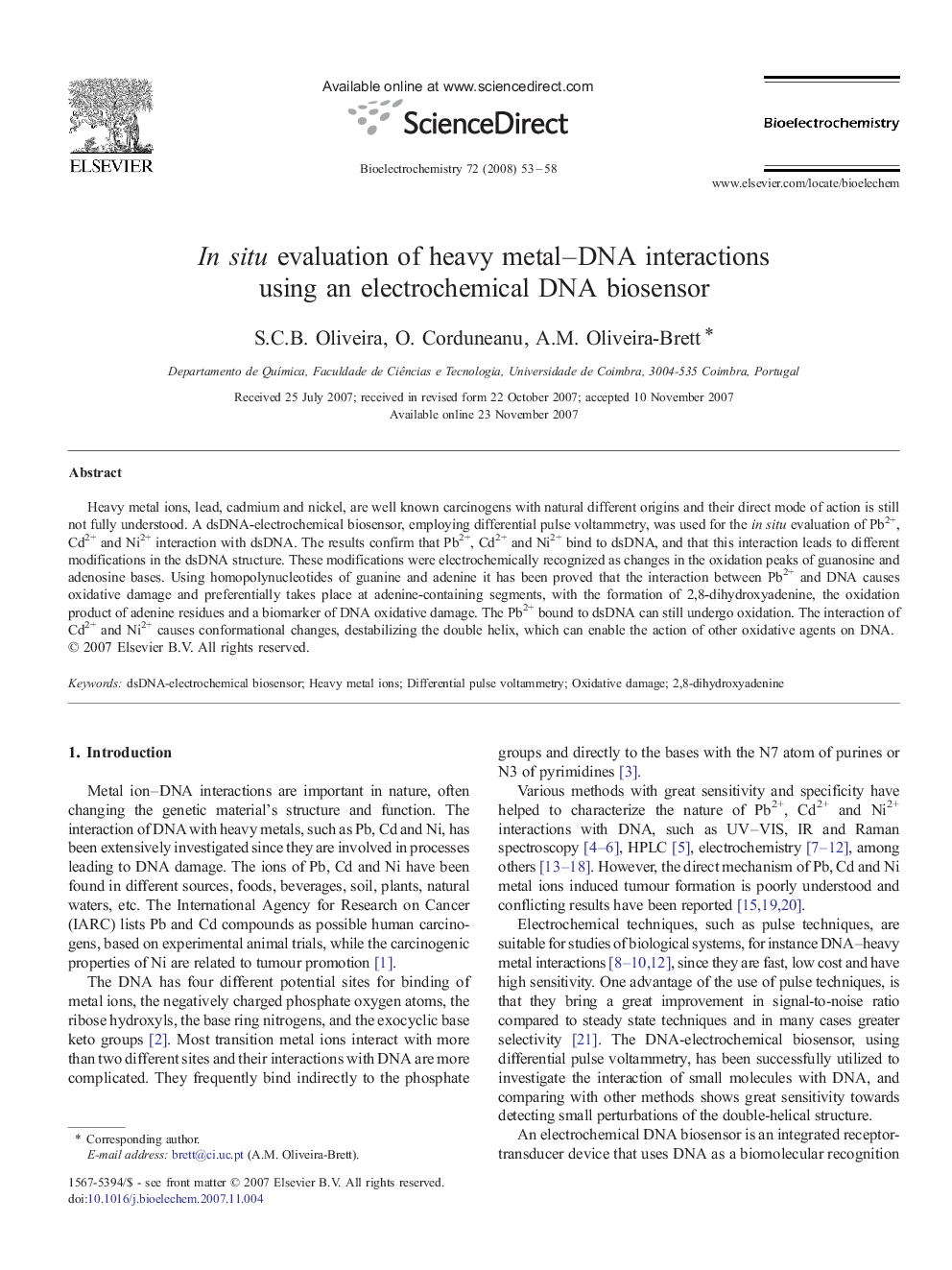 In situ evaluation of heavy metal–DNA interactions using an electrochemical DNA biosensor