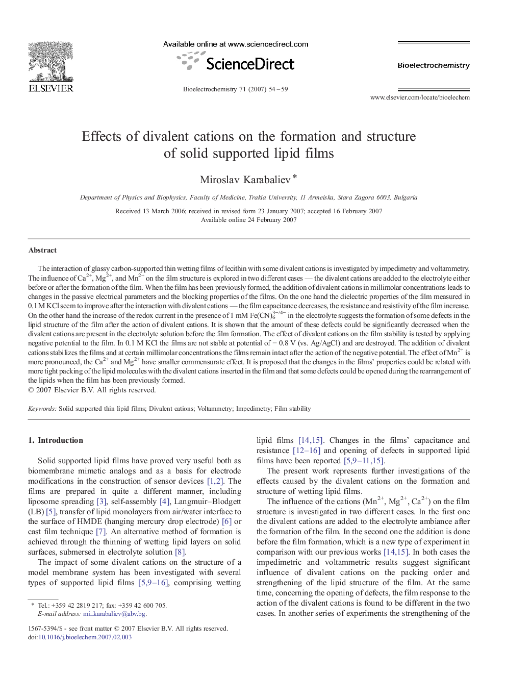 Effects of divalent cations on the formation and structure of solid supported lipid films