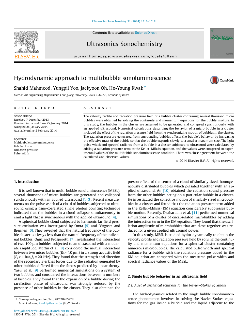 Hydrodynamic approach to multibubble sonoluminescence