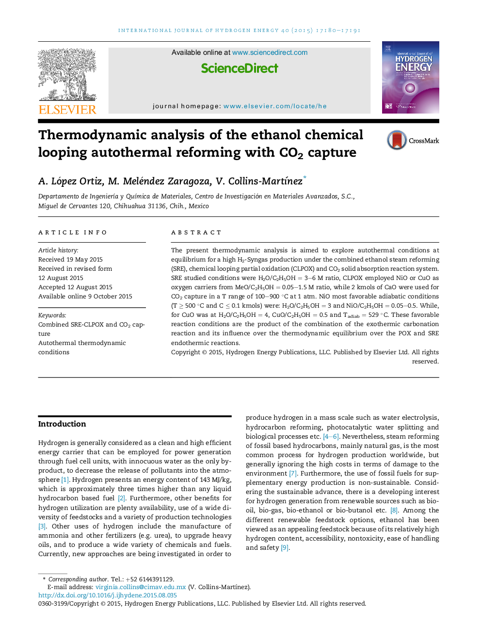 Thermodynamic analysis of the ethanol chemical looping autothermal reforming with CO2 capture